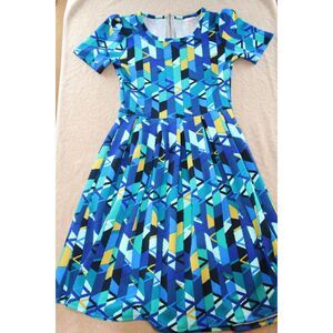 LulaRoe Girls Multi Colored Geometric Print Dress – Size Small – Short Sleeve